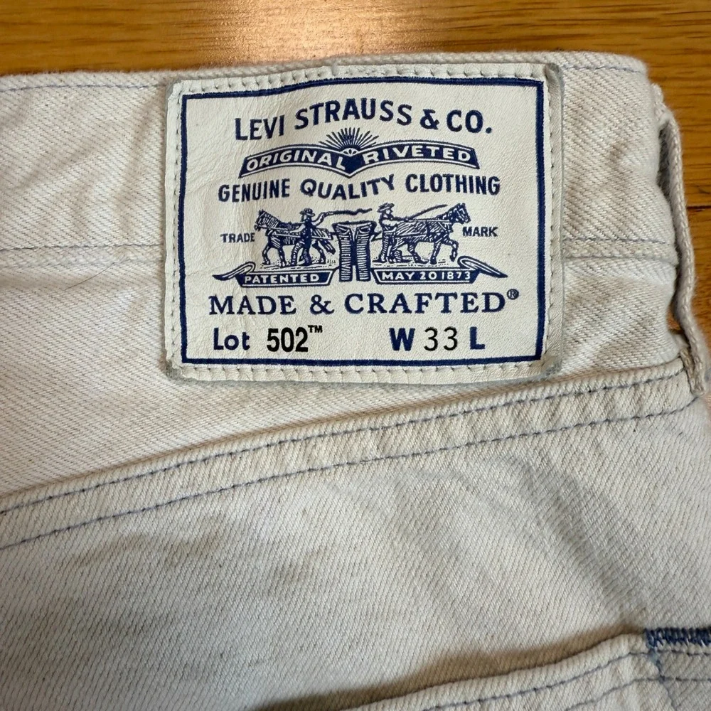 Levis Made & Crafted 502 Mens Off-White Denim Jeans Straight Leg Raw Hem‎ W33